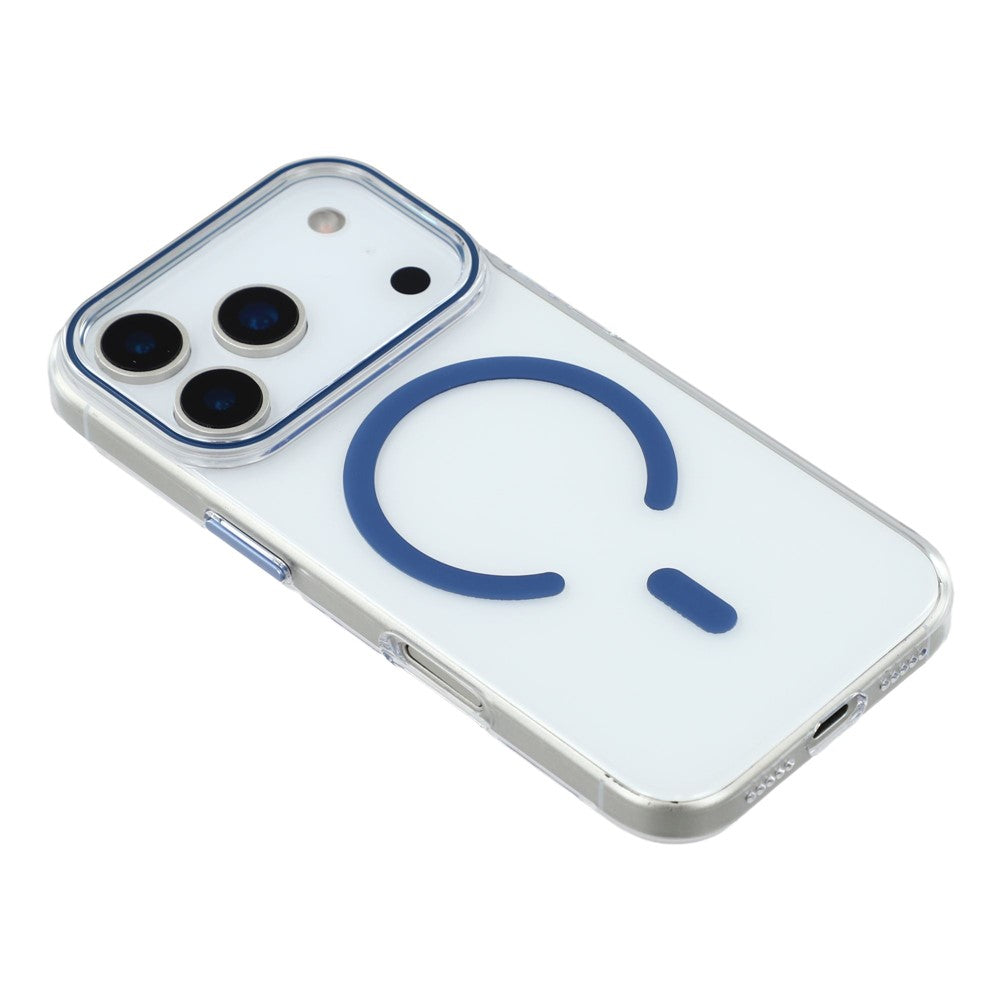 For iPhone 17 Pro Max Magnetic Case Clear PC Phone Back Cover with Metal Buttons - Sapphire