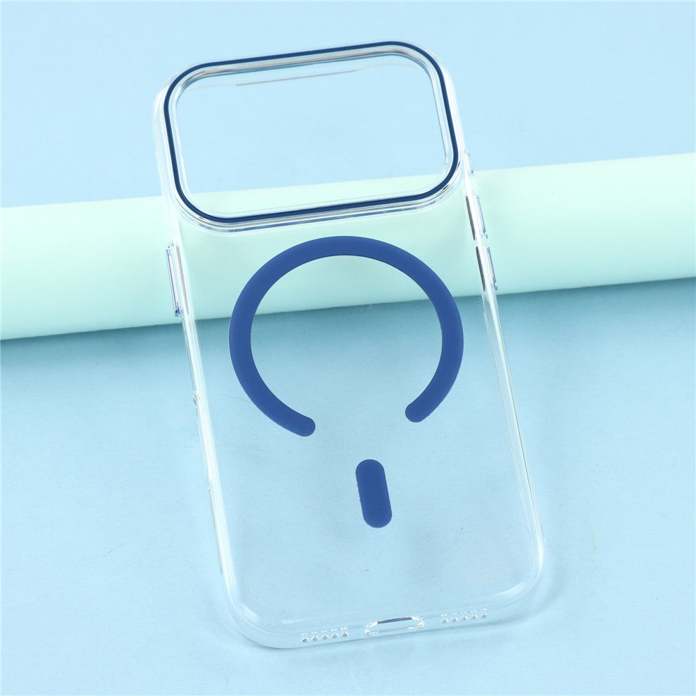 For iPhone 17 Pro Max Magnetic Case Clear PC Phone Back Cover with Metal Buttons - Sapphire