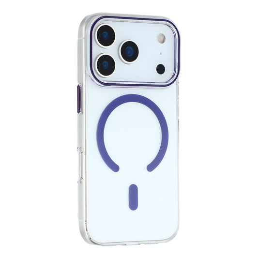 For iPhone 17 Pro Max Magnetic Case Clear PC Phone Back Cover with Metal Buttons - Dark Purple