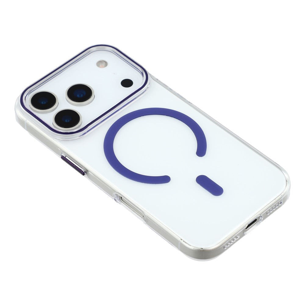 For iPhone 17 Pro Max Magnetic Case Clear PC Phone Back Cover with Metal Buttons - Dark Purple