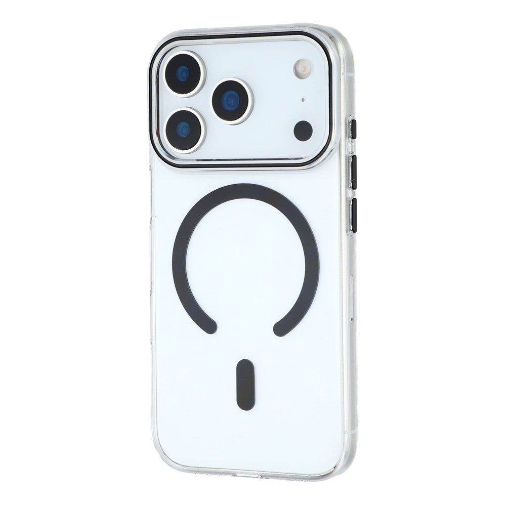 For iPhone 17 Pro Max Magnetic Case Clear PC Phone Back Cover with Metal Buttons - Black