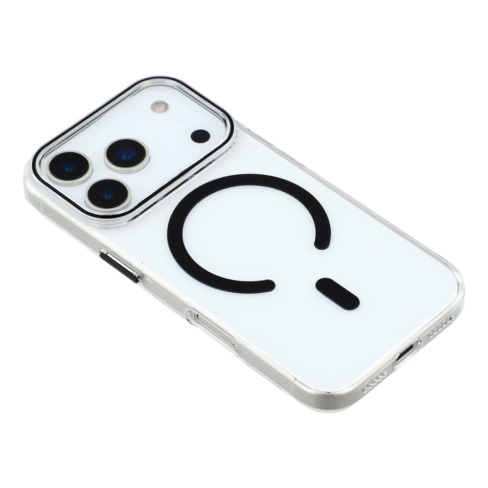 For iPhone 17 Pro Max Magnetic Case Clear PC Phone Back Cover with Metal Buttons - Black