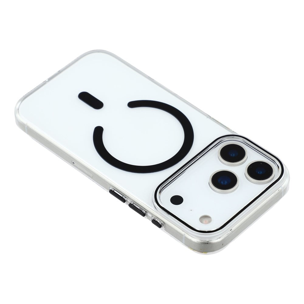 For iPhone 17 Pro Max Magnetic Case Clear PC Phone Back Cover with Metal Buttons - Black
