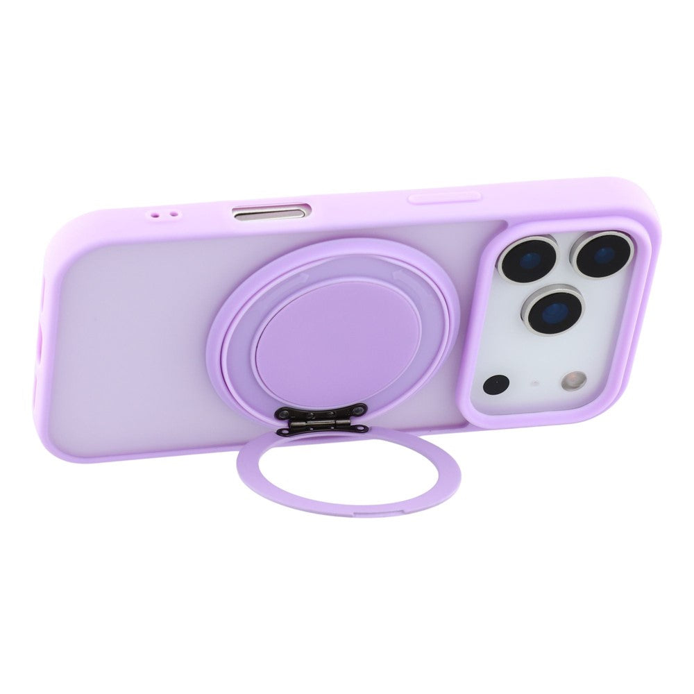 For iPhone 17 Pro Max Case Rotating Metal Kickstand Skin Touch TPU PC Phone Back Cover - Purple