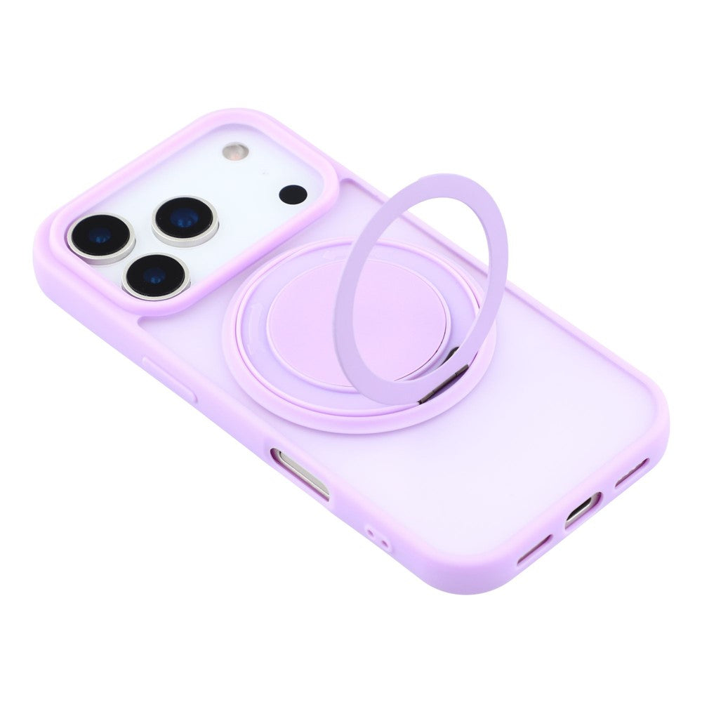 For iPhone 17 Pro Max Case Rotating Metal Kickstand Skin Touch TPU PC Phone Back Cover - Purple