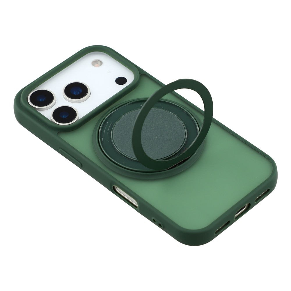 For iPhone 17 Pro Max Case Rotating Metal Kickstand Skin Touch TPU PC Phone Back Cover - Green