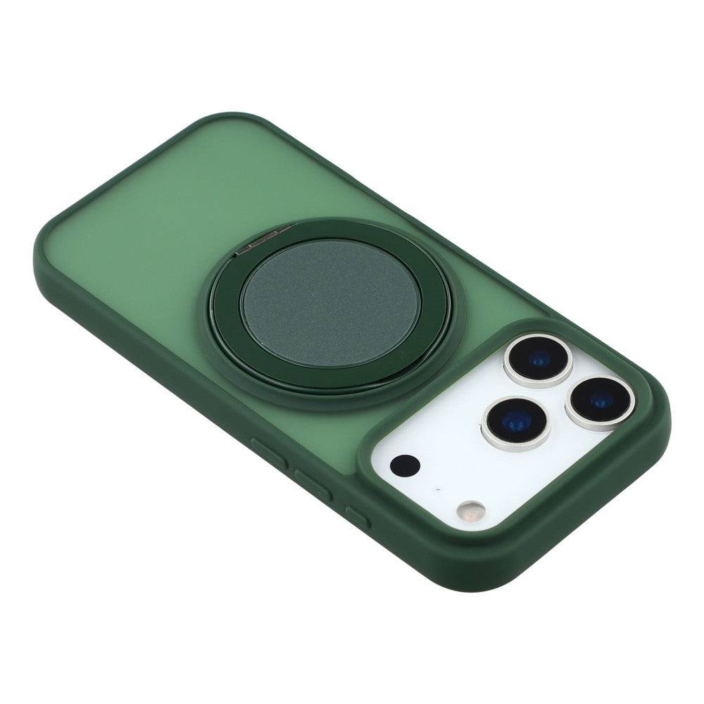 For iPhone 17 Pro Max Case Rotating Metal Kickstand Skin Touch TPU PC Phone Back Cover - Green