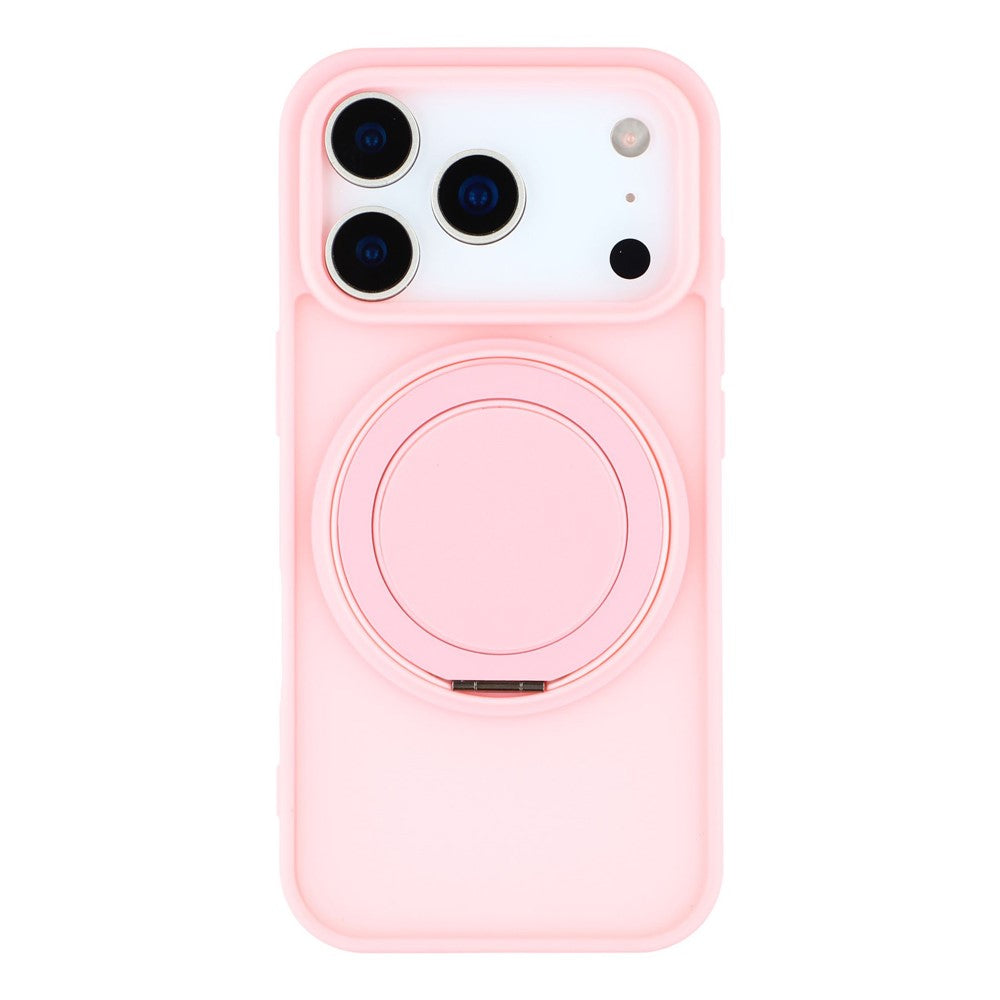 For iPhone 17 Pro Max Case Rotating Metal Kickstand Skin Touch TPU PC Phone Back Cover - Pink