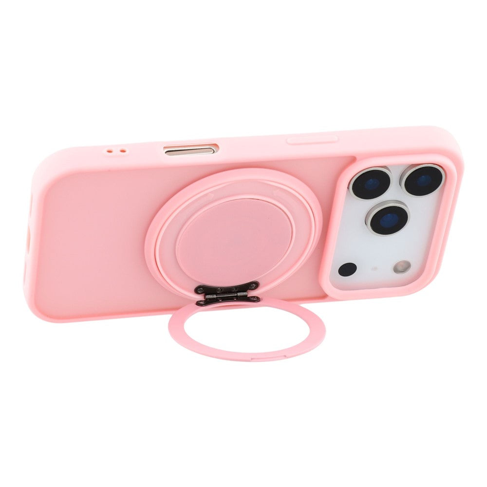 For iPhone 17 Pro Max Case Rotating Metal Kickstand Skin Touch TPU PC Phone Back Cover - Pink