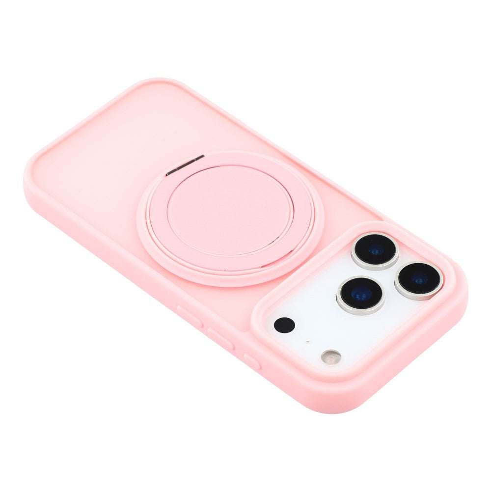 For iPhone 17 Pro Max Case Rotating Metal Kickstand Skin Touch TPU PC Phone Back Cover - Pink