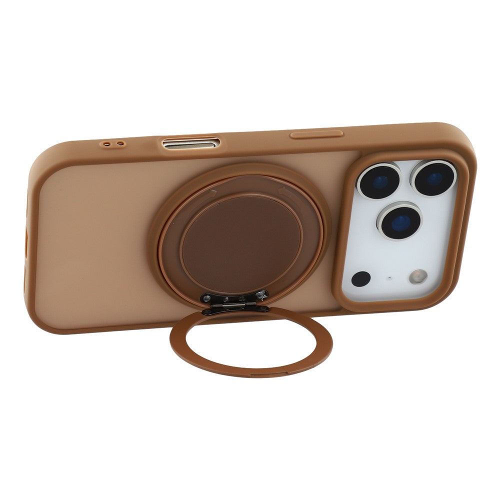 For iPhone 17 Pro Max Case Rotating Metal Kickstand Skin Touch TPU PC Phone Back Cover - Brown