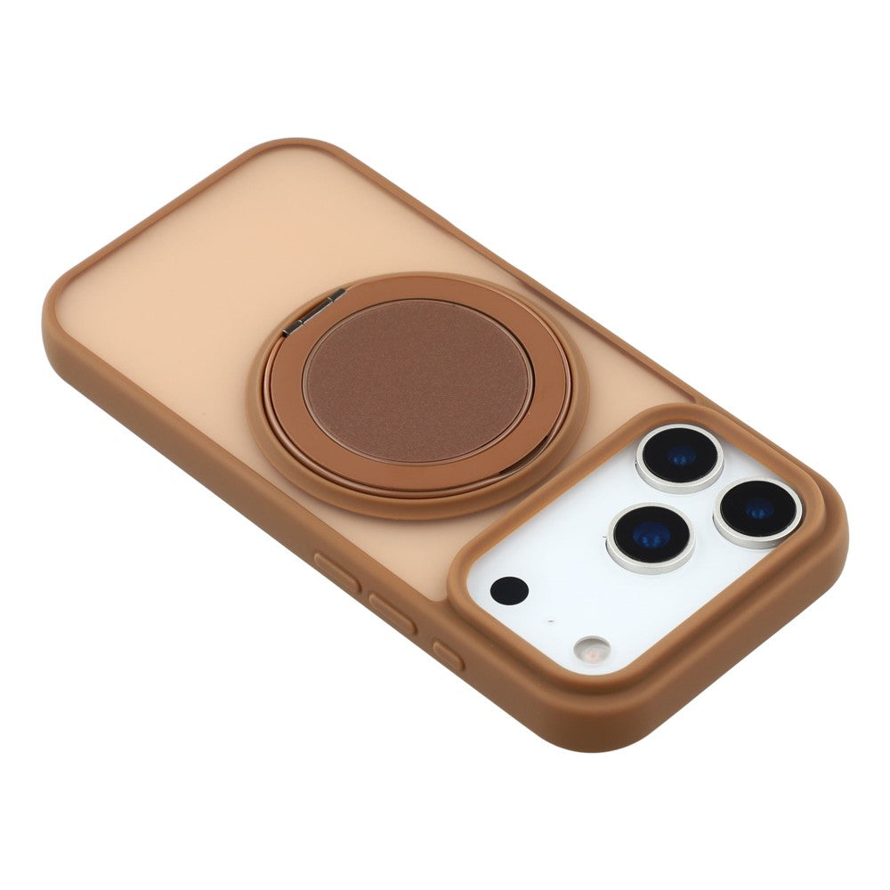 For iPhone 17 Pro Max Case Rotating Metal Kickstand Skin Touch TPU PC Phone Back Cover - Brown