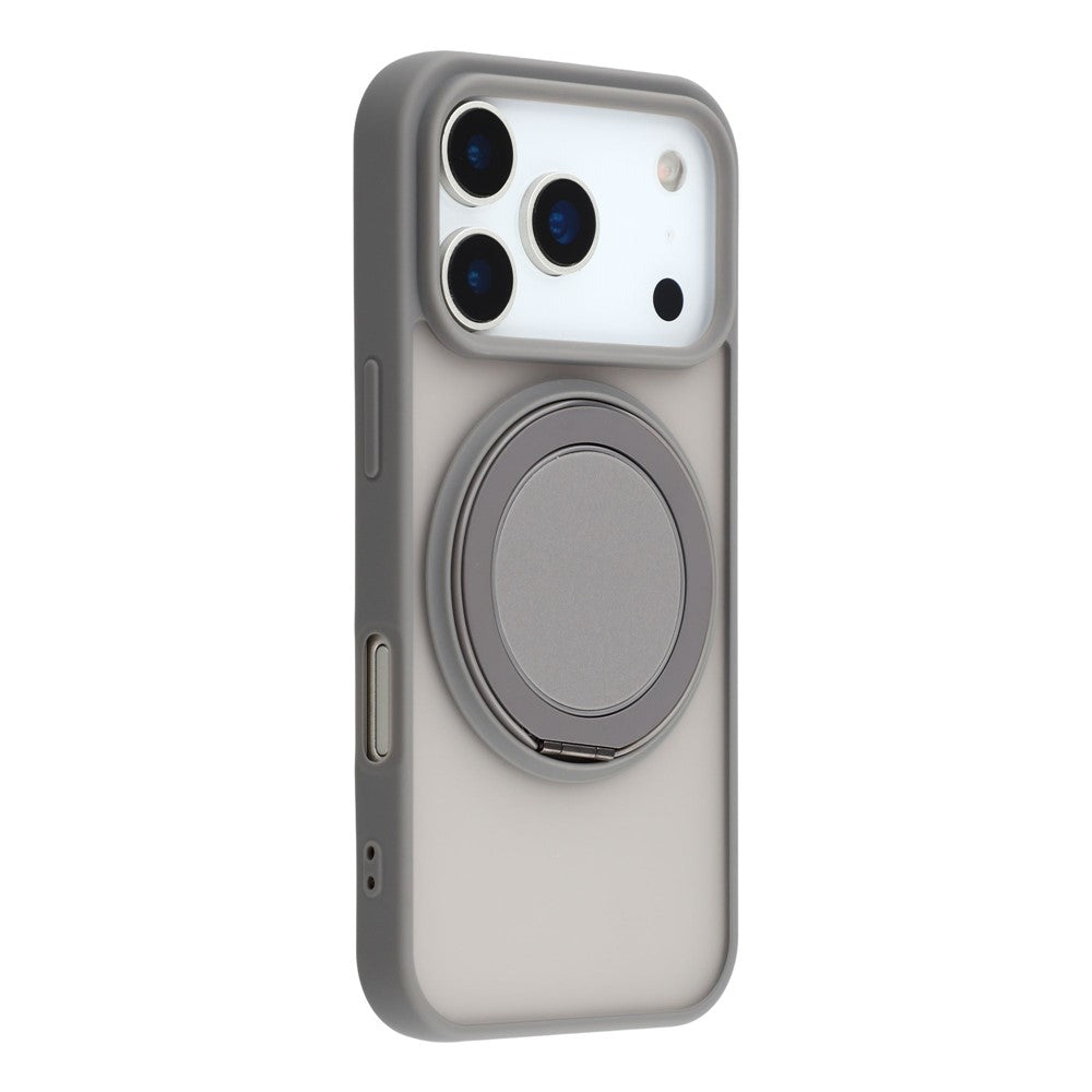 For iPhone 17 Pro Max Case Rotating Metal Kickstand Skin Touch TPU PC Phone Back Cover - Grey