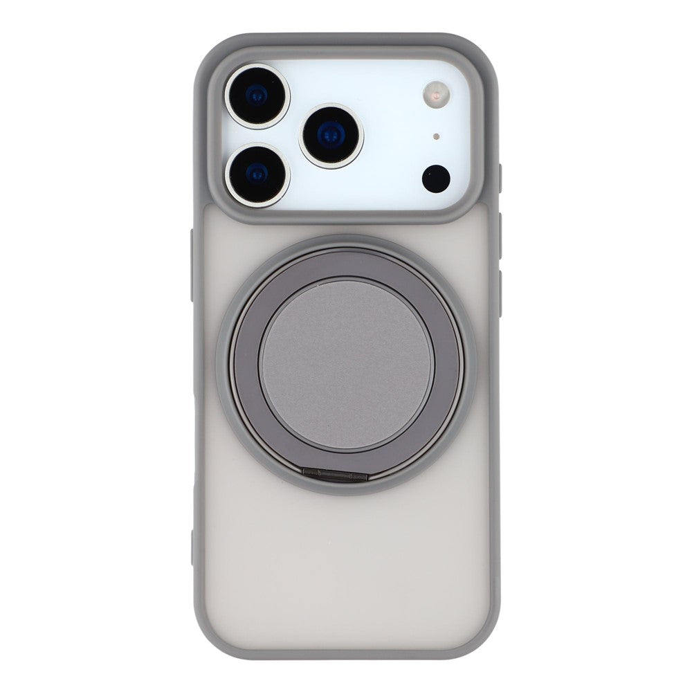 For iPhone 17 Pro Max Case Rotating Metal Kickstand Skin Touch TPU PC Phone Back Cover - Grey