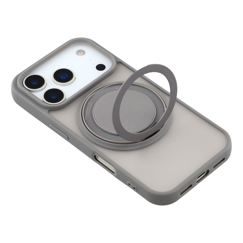 For iPhone 17 Pro Max Case Rotating Metal Kickstand Skin Touch TPU PC Phone Back Cover - Grey