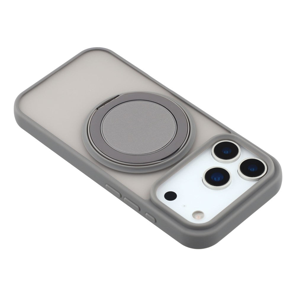 For iPhone 17 Pro Max Case Rotating Metal Kickstand Skin Touch TPU PC Phone Back Cover - Grey