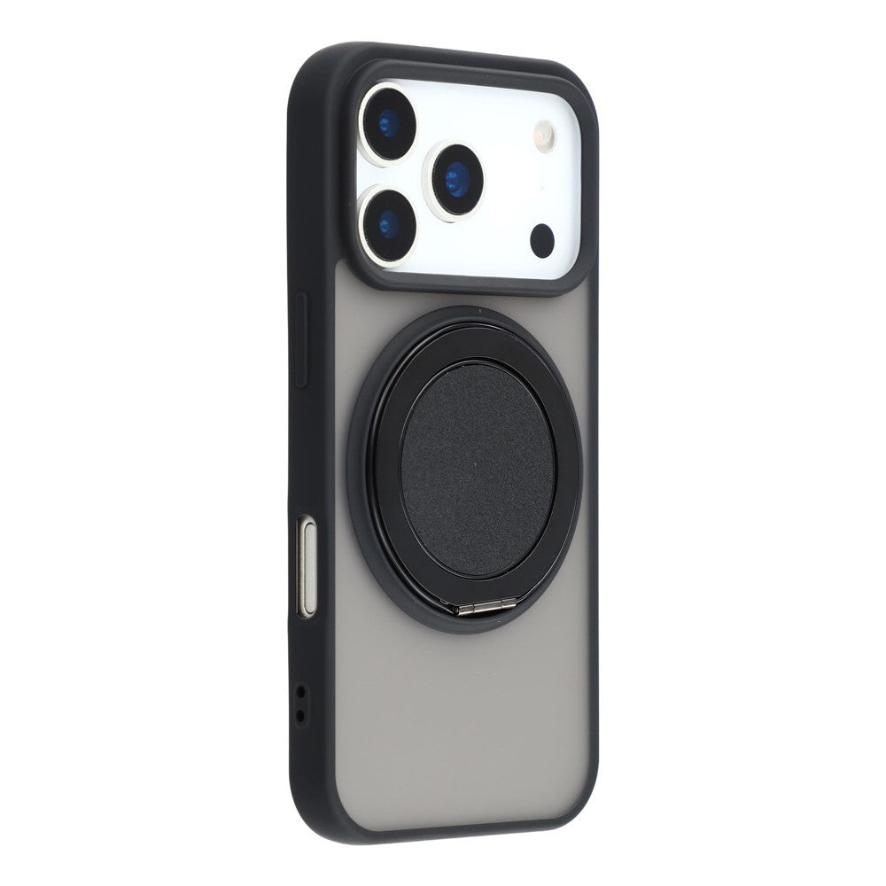 For iPhone 17 Pro Max Case Rotating Metal Kickstand Skin Touch TPU PC Phone Back Cover - Black