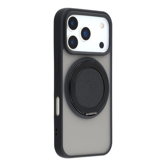 For iPhone 17 Pro Max Case Rotating Metal Kickstand Skin Touch TPU PC Phone Back Cover - Black