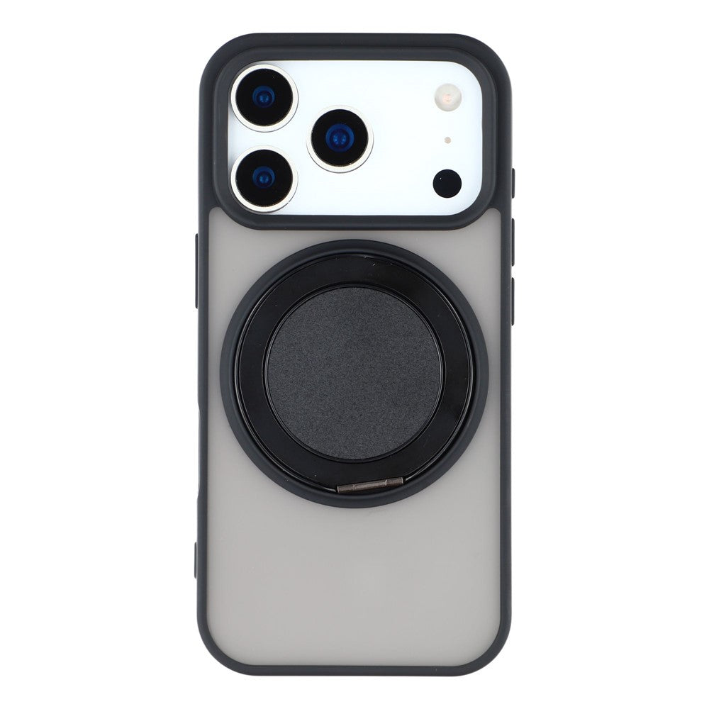 For iPhone 17 Pro Max Case Rotating Metal Kickstand Skin Touch TPU PC Phone Back Cover - Black