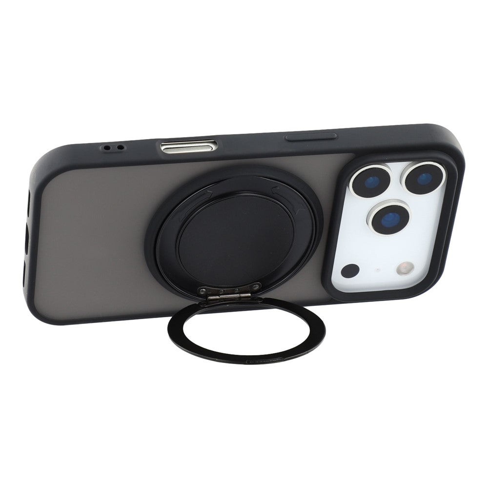 For iPhone 17 Pro Max Case Rotating Metal Kickstand Skin Touch TPU PC Phone Back Cover - Black