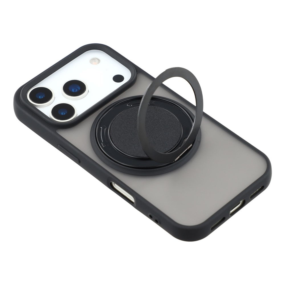 For iPhone 17 Pro Max Case Rotating Metal Kickstand Skin Touch TPU PC Phone Back Cover - Black