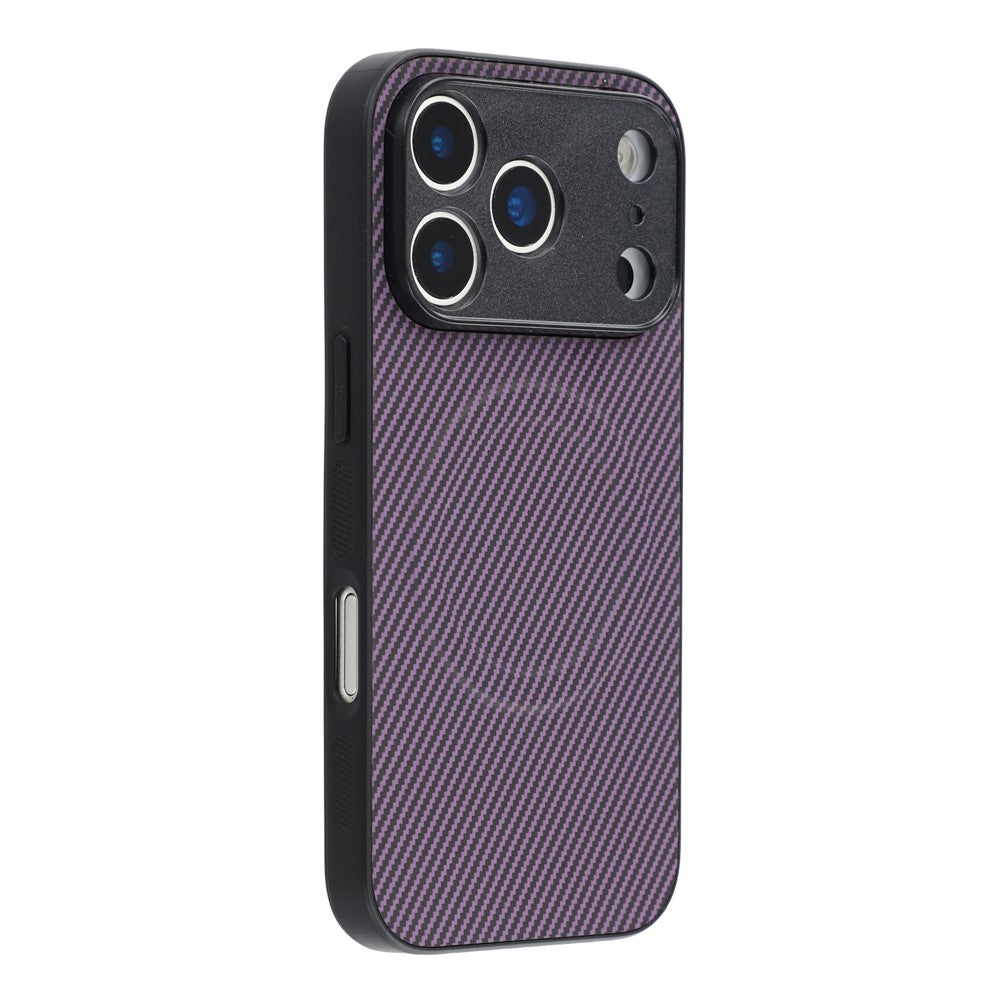 For iPhone 17 Pro Max Magnetic Case Carbon Fiber Texture TPU PC Phone Back Cover - Purple
