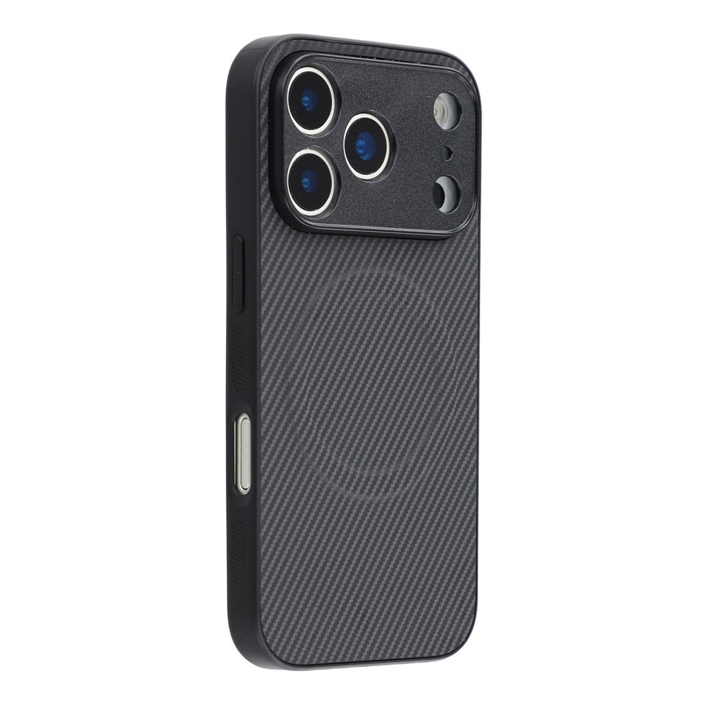 For iPhone 17 Pro Max Magnetic Case Carbon Fiber Texture TPU PC Phone Back Cover - Black