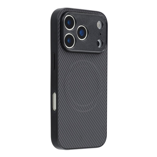 For iPhone 17 Pro Max Magnetic Case Carbon Fiber Texture TPU PC Phone Back Cover - Black