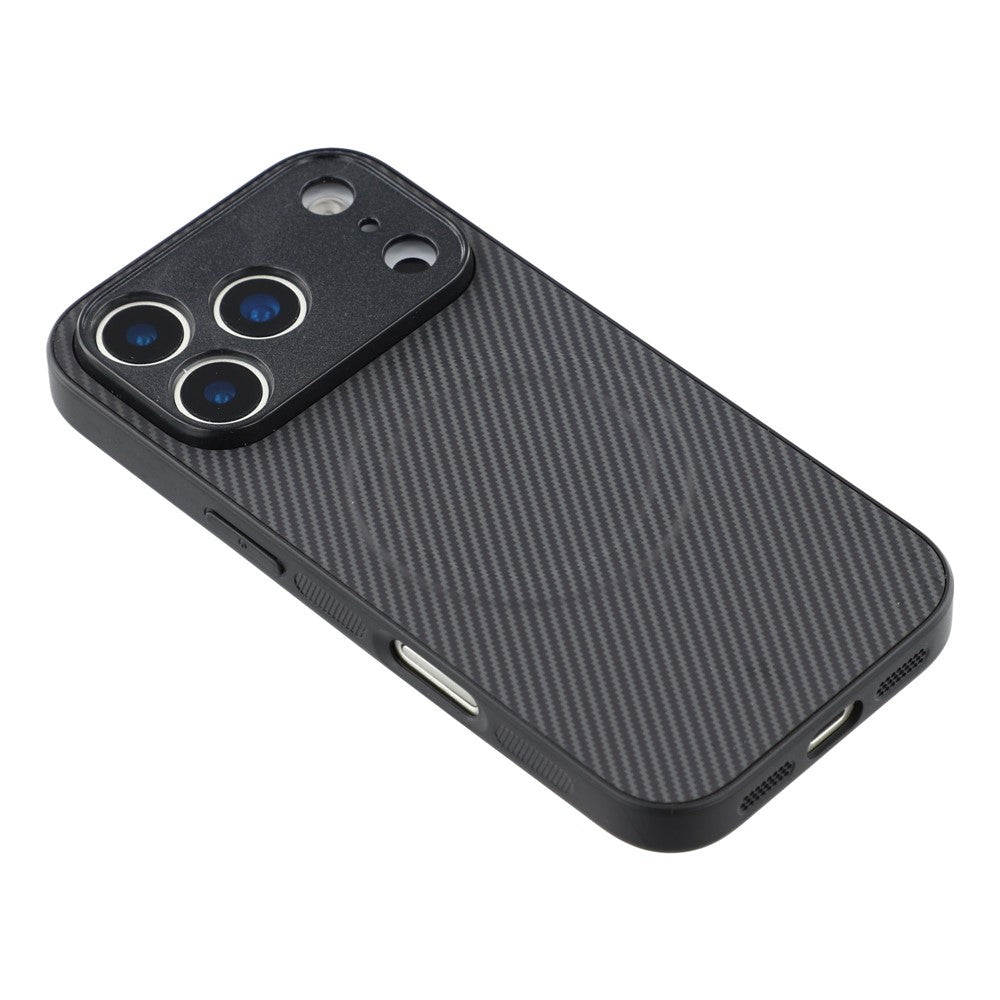 For iPhone 17 Pro Max Magnetic Case Carbon Fiber Texture TPU PC Phone Back Cover - Black