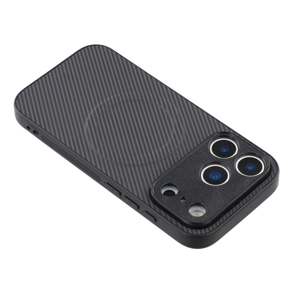 For iPhone 17 Pro Max Magnetic Case Carbon Fiber Texture TPU PC Phone Back Cover - Black