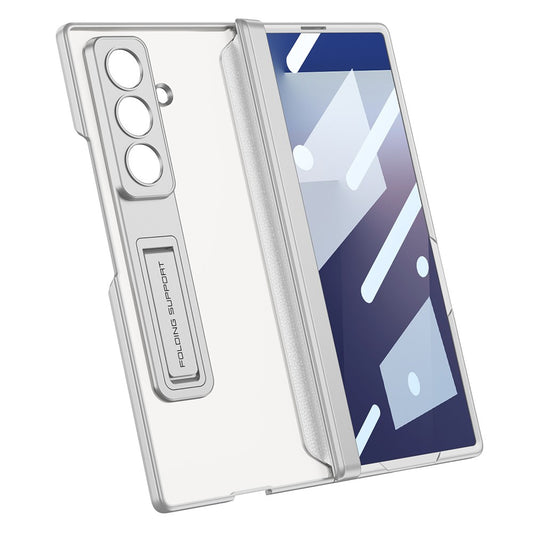GKK For Samsung Galaxy Z Fold7 5G Case with Kickstand Skin Touch PC + Tempered Glass Slim Phone Cover - Silver