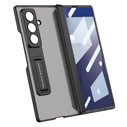 GKK For Samsung Galaxy Z Fold7 5G Case with Kickstand Skin Touch PC + Tempered Glass Slim Phone Cover - Black