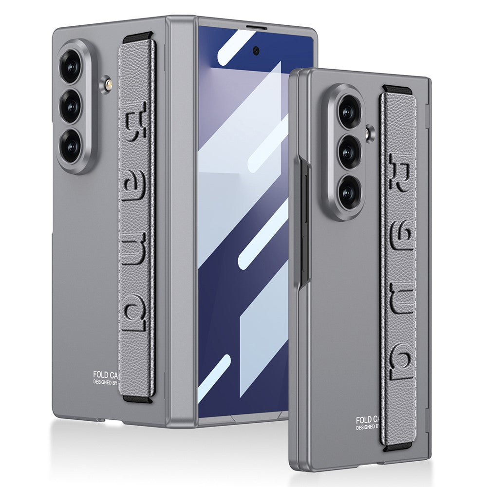 GKK For Samsung Galaxy Z Fold7 5G Case with Strap / Hinge Protection PC + Tempered Glass Phone Cover - Grey
