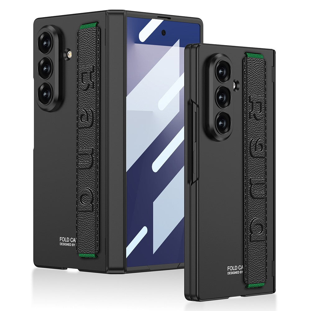 GKK For Samsung Galaxy Z Fold7 5G Case with Strap / Hinge Protection PC + Tempered Glass Phone Cover - Black