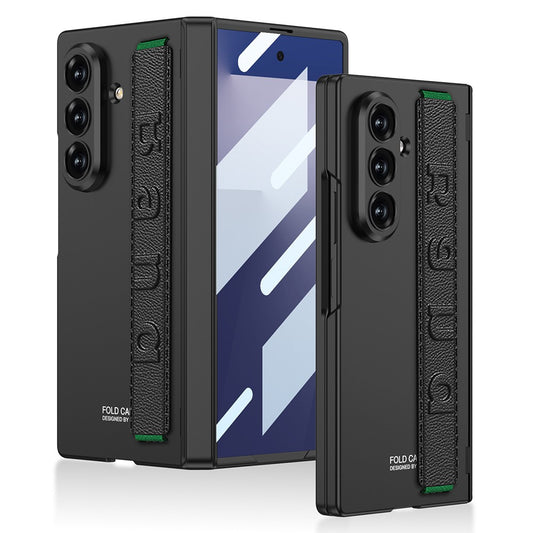 GKK For Samsung Galaxy Z Fold7 5G Case with Strap / Hinge Protection PC + Tempered Glass Phone Cover - Black