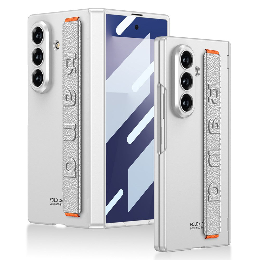 GKK For Samsung Galaxy Z Fold7 5G Case with Strap / Hinge Protection PC + Tempered Glass Phone Cover - Silver