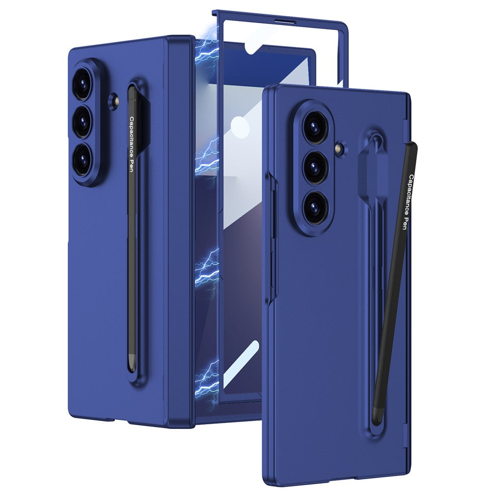 GKK For Samsung Galaxy Z Fold7 5G Case with Stylus Magnetic Hinge Protection PC + Tempered Glass Phone Cover - Black+Dark Blue