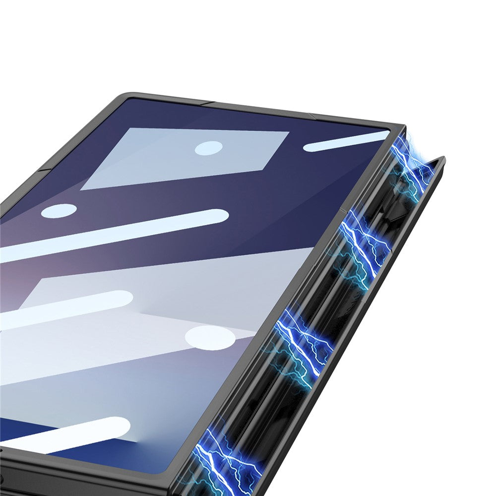 GKK For Samsung Galaxy Z Fold7 5G Case with Stylus Magnetic Hinge Protection PC + Tempered Glass Phone Cover - Black+Dark Blue