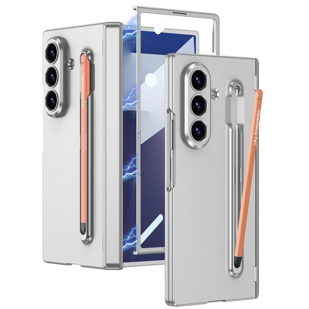 GKK For Samsung Galaxy Z Fold7 5G Case with Stylus Magnetic Hinge Protection PC + Tempered Glass Phone Cover - Pink+Silver