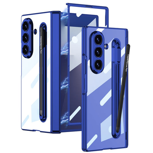 GKK For Samsung Galaxy Z Fold7 5G Case with Stylus PC + Tempered Glass Clear Phone Cover Hinge Protection - Black+Dark Blue