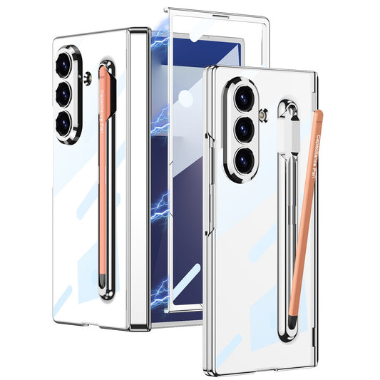 GKK For Samsung Galaxy Z Fold7 5G Case with Stylus PC + Tempered Glass Clear Phone Cover Hinge Protection - Pink+Silver