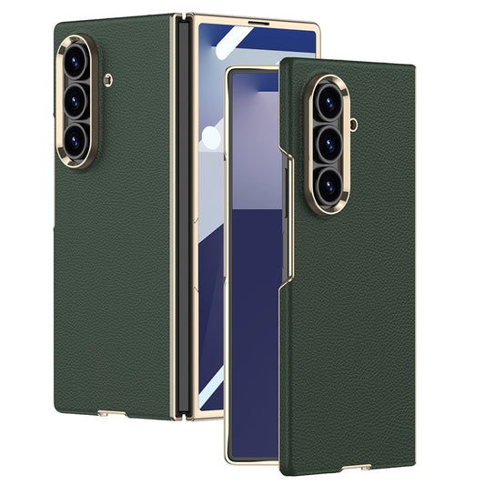 GKK For Samsung Galaxy Z Fold7 5G Case Electroplated PC + PU Phone Cover with Tempered Glass Front Film - Midnight Green