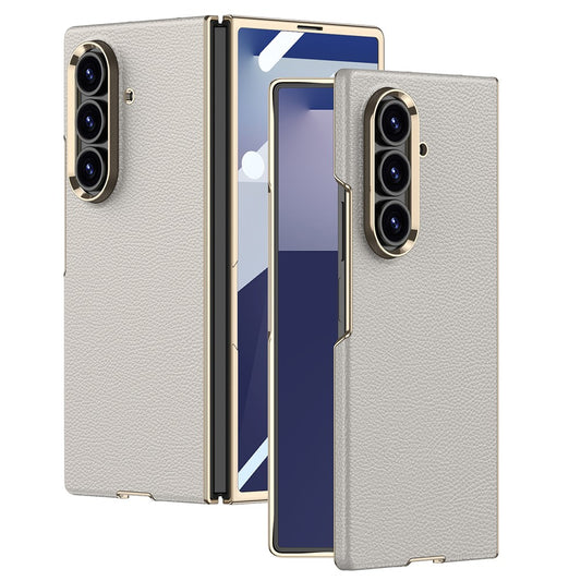 GKK For Samsung Galaxy Z Fold7 5G Case Electroplated PC + PU Phone Cover with Tempered Glass Front Film - Titanium Grey