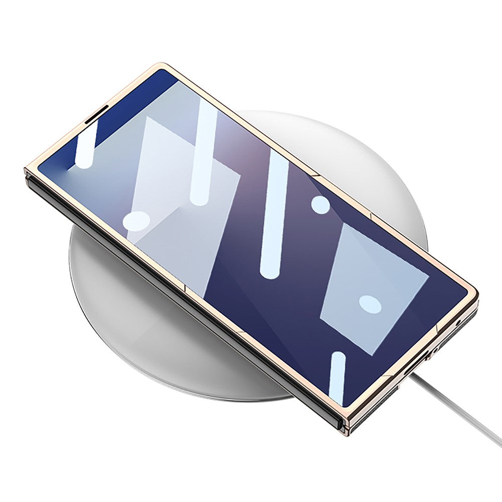 GKK For Samsung Galaxy Z Fold7 5G Case Electroplated PC + PU Phone Cover with Tempered Glass Front Film - Blue