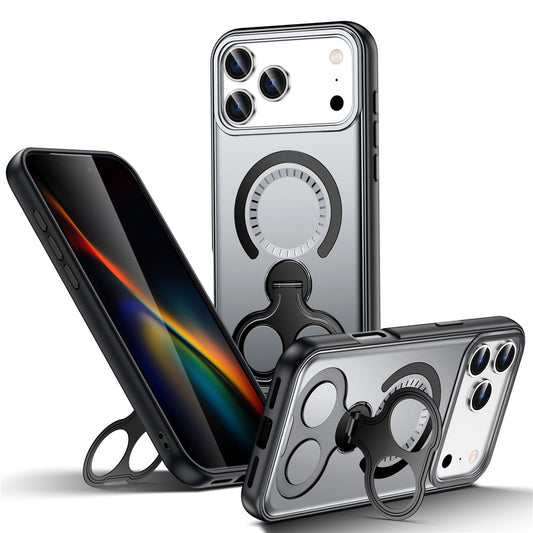 For iPhone 17 Pro Max Magnetic Case TPU + PC Shockproof Phone Cover with Dual Hole Kickstand - Grey