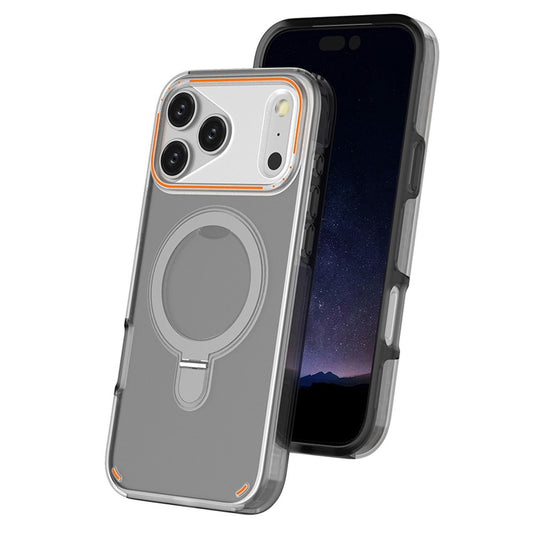 For iPhone 17 Pro Max Magnetic Case with Kickstand TPU + PC Shockproof Phone Cover - Transparent Black