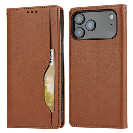 For iPhone 17 Pro Max Cell Phone Case Magnetic Closing PU Leather Stand Cover - Light Brown