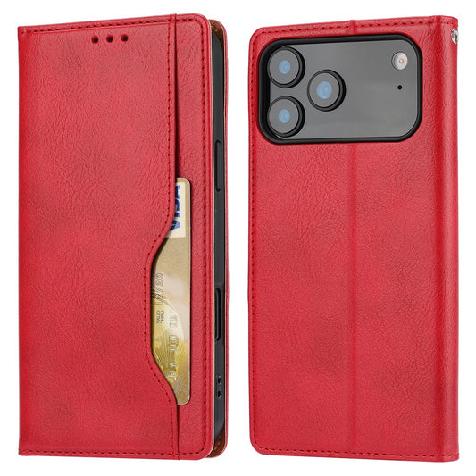 For iPhone 17 Pro Max Cell Phone Case Magnetic Closing PU Leather Stand Cover - Red