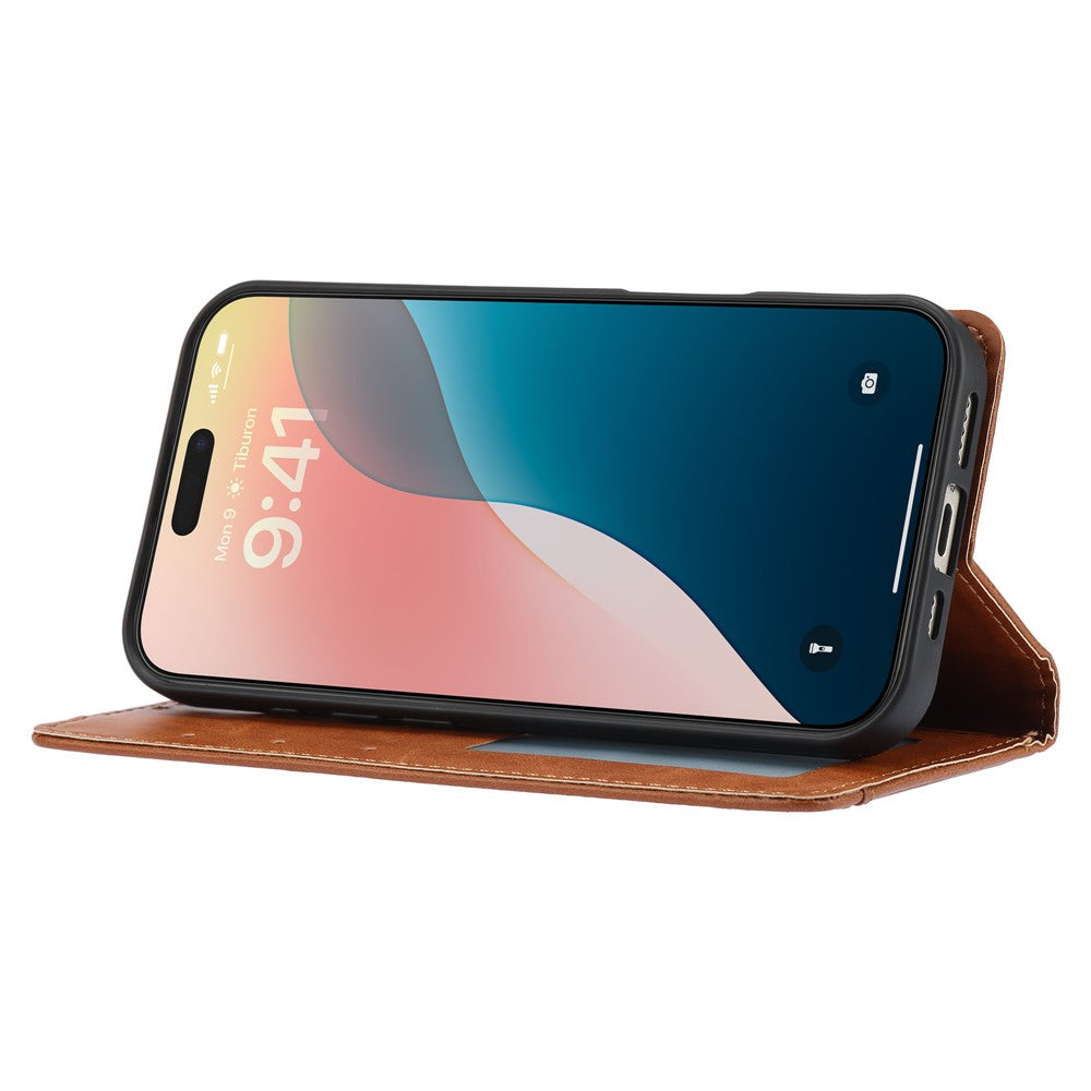 For iPhone 17 Pro Max Cell Phone Case Magnetic Closing PU Leather Stand Cover - Wine Red