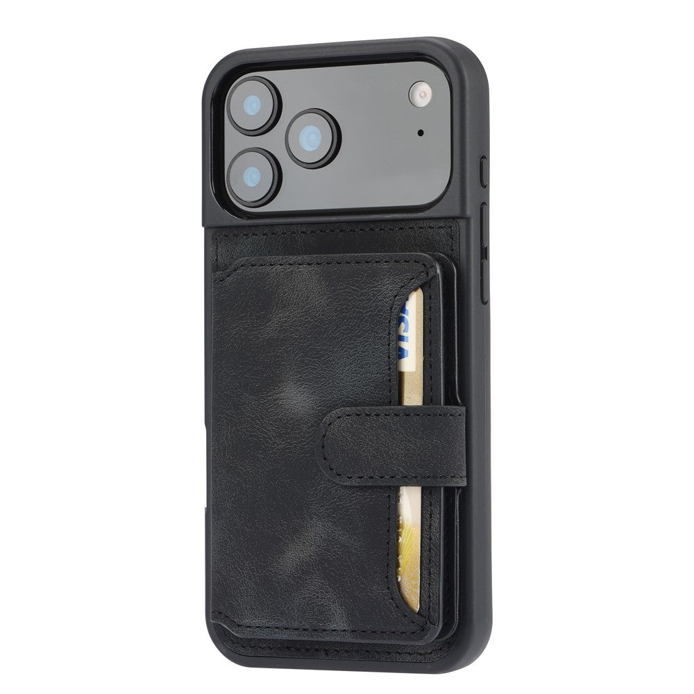 For iPhone 17 Pro Max Case Wallet Card Slot TPU + PU Leather Back Phone Cover - Black